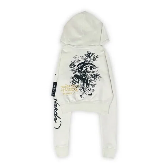 ED HARDY “DRAGON HEART” IVORY CROPPED ZIP UP HOODIE
